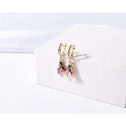 Srebrne kolczyki damskie wiszące angielskie kwiatki z cyrkoniami srebro 925 pozłacane