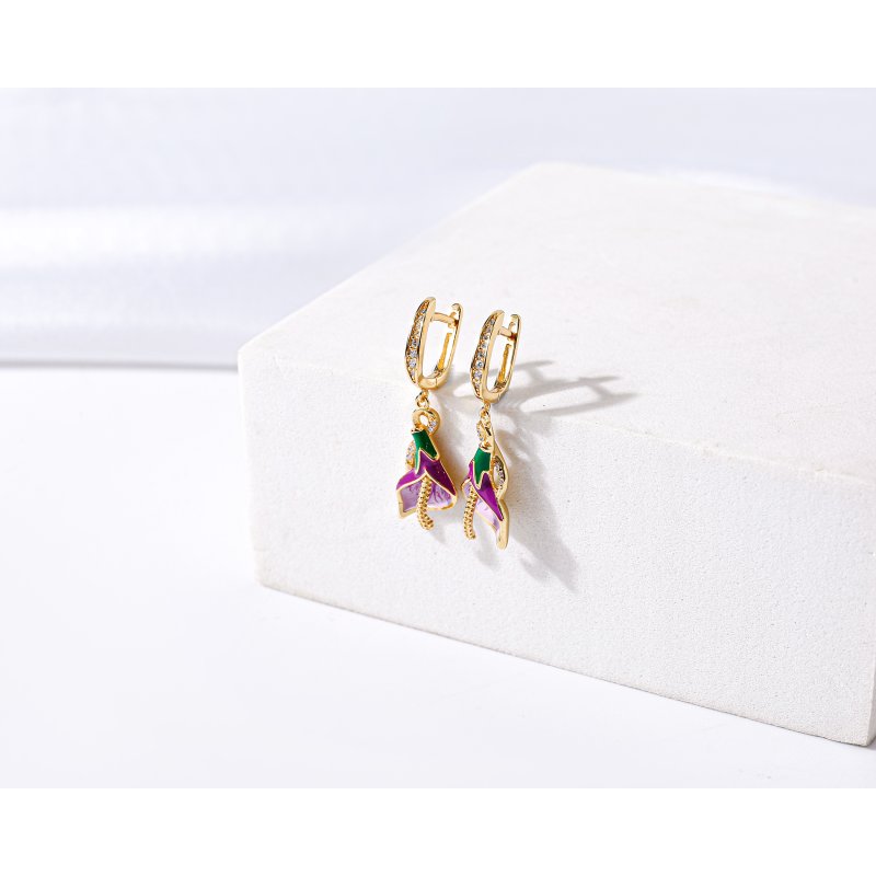 Srebrne kolczyki damskie wiszące angielskie kwiatki z cyrkoniami srebro 925 pozłacane