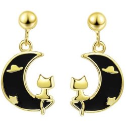 Srebrne kolczyki kotki na księżycu sztyfty wkrętki srebro pozłacane próba 925