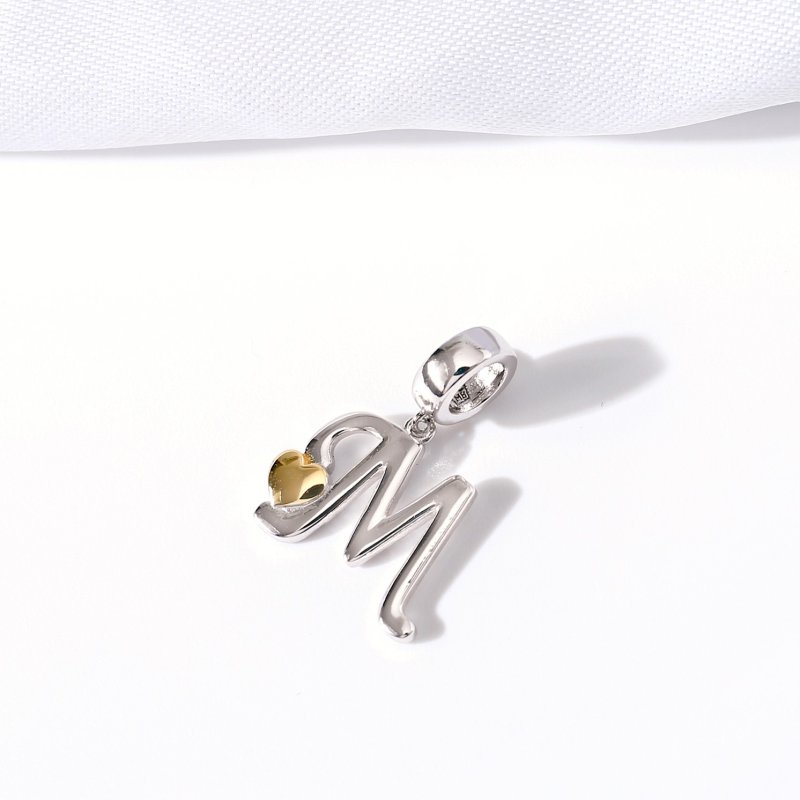 Charms zawieszka srebrna beads srebro próba 925 oryginalny literka m serce
