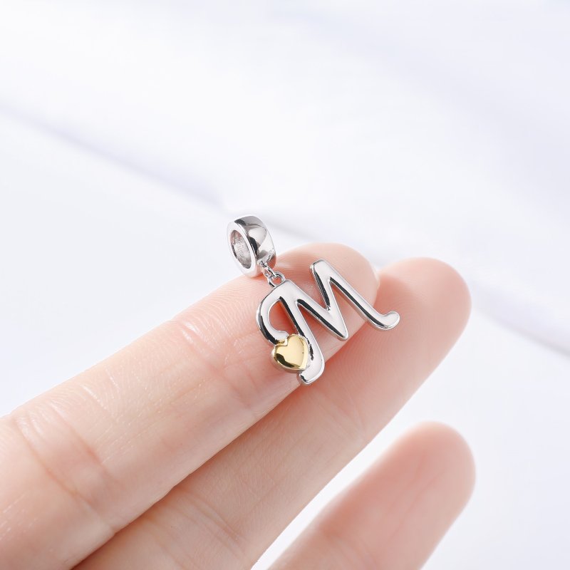 Charms zawieszka srebrna beads srebro próba 925 oryginalny literka m serce