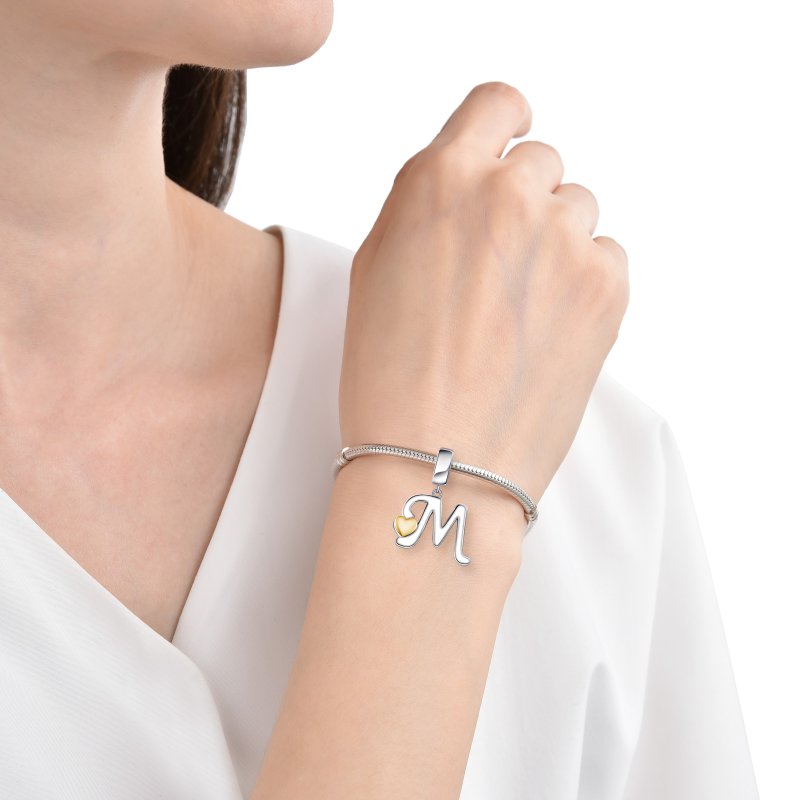 Charms zawieszka srebrna beads srebro próba 925 oryginalny literka m serce