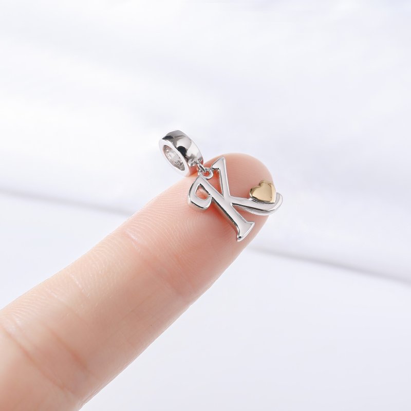 Charms zawieszka srebrna beads srebro próba 925 oryginalny literka k serce