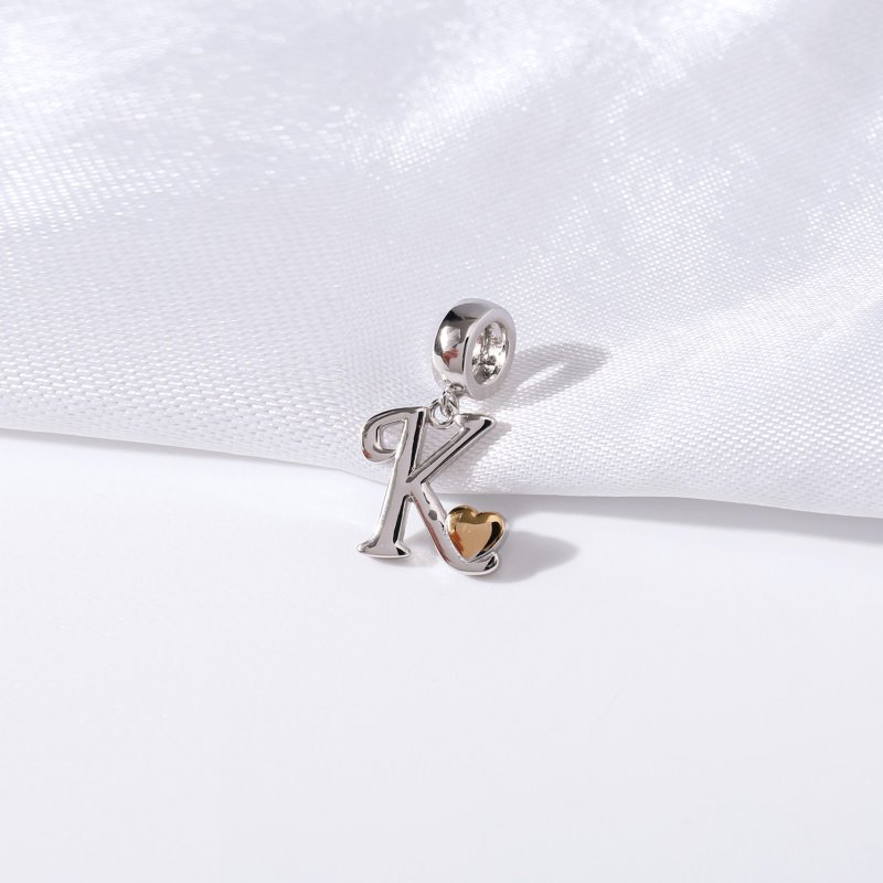 Charms zawieszka srebrna beads srebro próba 925 oryginalny literka k serce