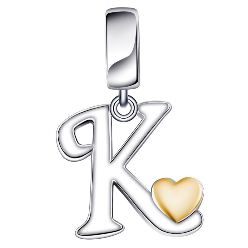 Charms zawieszka srebrna beads srebro próba 925 oryginalny literka k serce