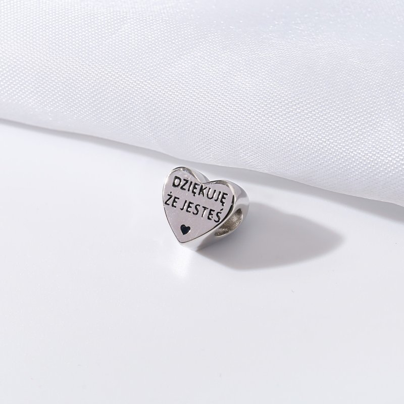 Charms zawieszka srebrna beads srebro próba 925 oryginalny serce dziękuję