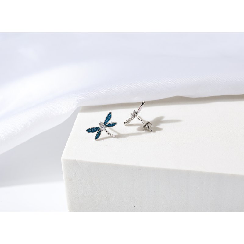 Srebrne kolczyki rodowane damskie ważki srebro 925 sztyfty wkrętki