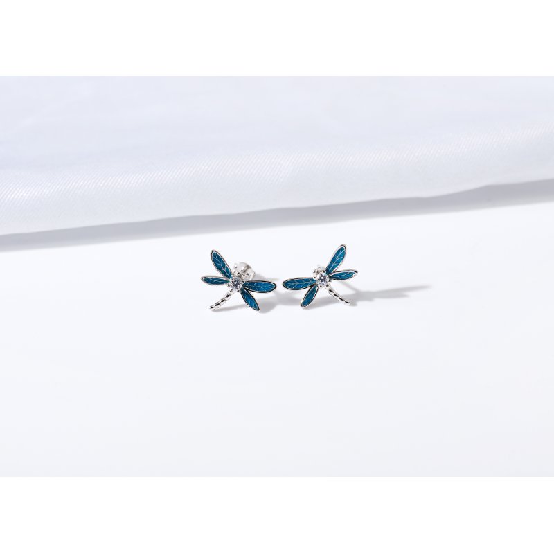 Srebrne kolczyki rodowane damskie ważki srebro 925 sztyfty wkrętki