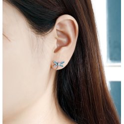 Srebrne kolczyki rodowane damskie ważki srebro 925 sztyfty wkrętki