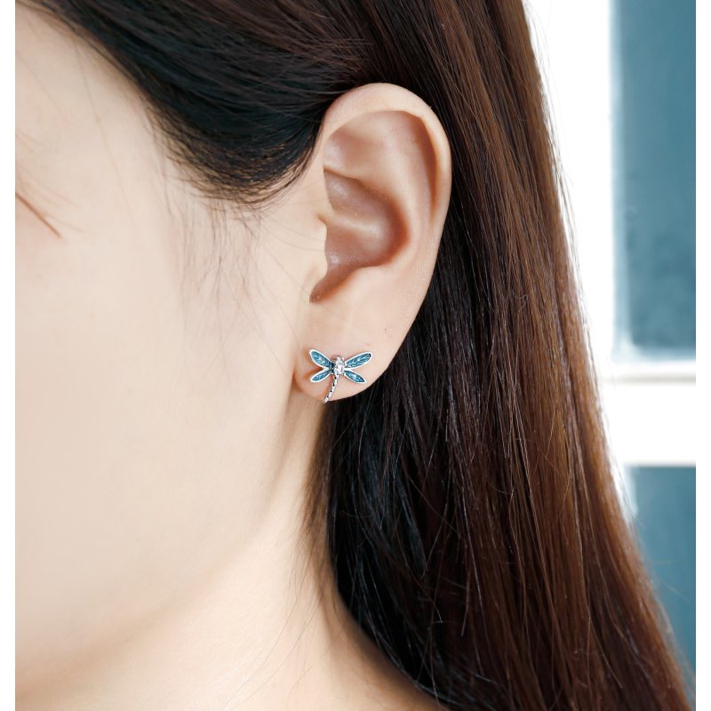 Srebrne kolczyki rodowane damskie ważki srebro 925 sztyfty wkrętki