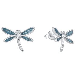 Srebrne kolczyki rodowane damskie ważki srebro 925 sztyfty wkrętki