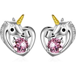Srebrne kolczyki serca jednorożce dla dziewczynki srebro 925  sztyfty