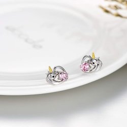 Srebrne kolczyki serca jednorożce dla dziewczynki srebro 925  sztyfty