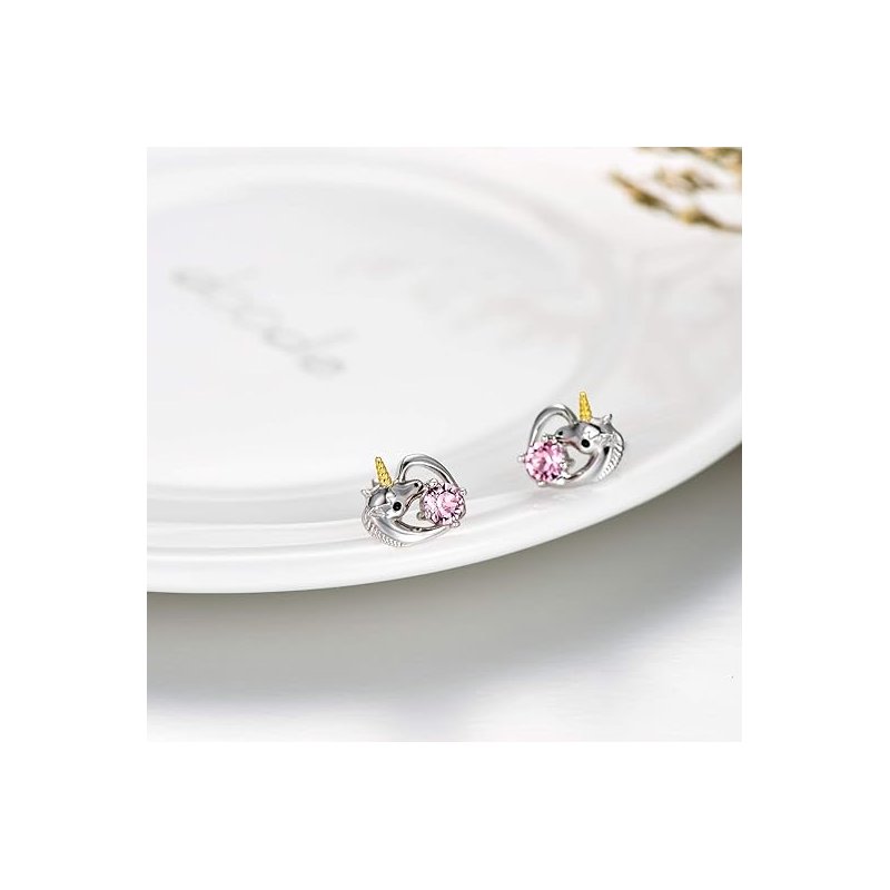 Srebrne kolczyki serca jednorożce dla dziewczynki srebro 925  sztyfty