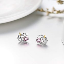 Srebrne kolczyki serca jednorożce dla dziewczynki srebro 925  sztyfty