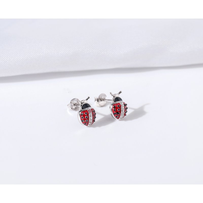 Kolczyki srebrne rodowane dla dziewczynki biedronki srebro próba 925