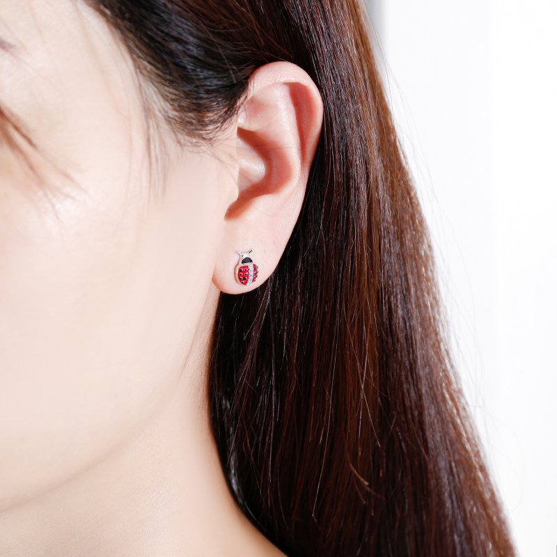 Kolczyki srebrne rodowane dla dziewczynki biedronki srebro próba 925