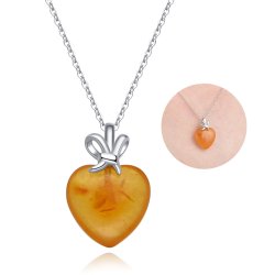 Naszyjnik srebrny łańcuszek damski z zawieszką bursztyn srebro próba 925