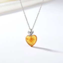 Naszyjnik srebrny łańcuszek damski z zawieszką bursztyn srebro próba 925