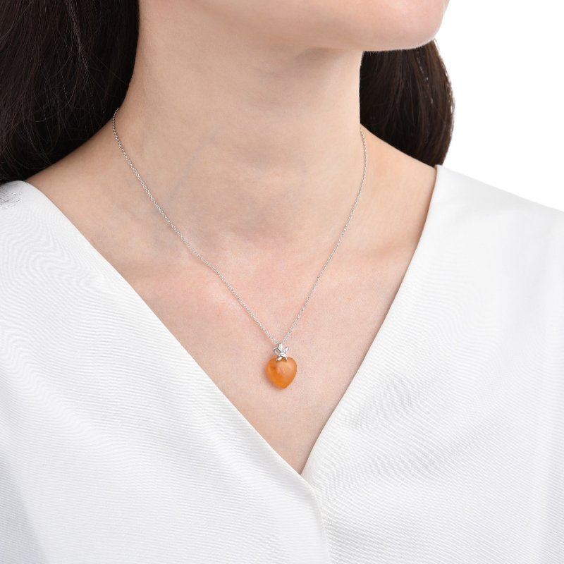Naszyjnik srebrny łańcuszek damski z zawieszką bursztyn srebro próba 925