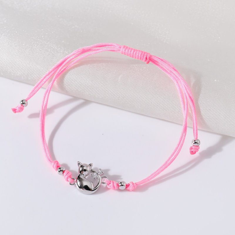 Srebrna bransoletka dla dziewczynki dzieci sznurkowa kotek srebro 925
