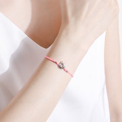 Srebrna bransoletka dla dziewczynki dzieci sznurkowa kotek srebro 925