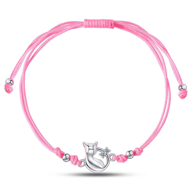 Srebrna bransoletka dla dziewczynki dzieci sznurkowa kotek srebro 925