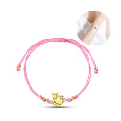 Srebrna bransoletka dla dziewczynki dzieci sznurkowa kotek srebro pozłacane 925