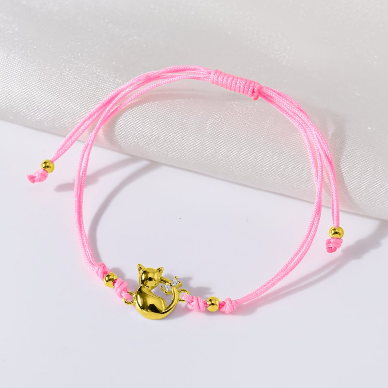 Srebrna bransoletka dla dziewczynki dzieci sznurkowa kotek srebro pozłacane 925