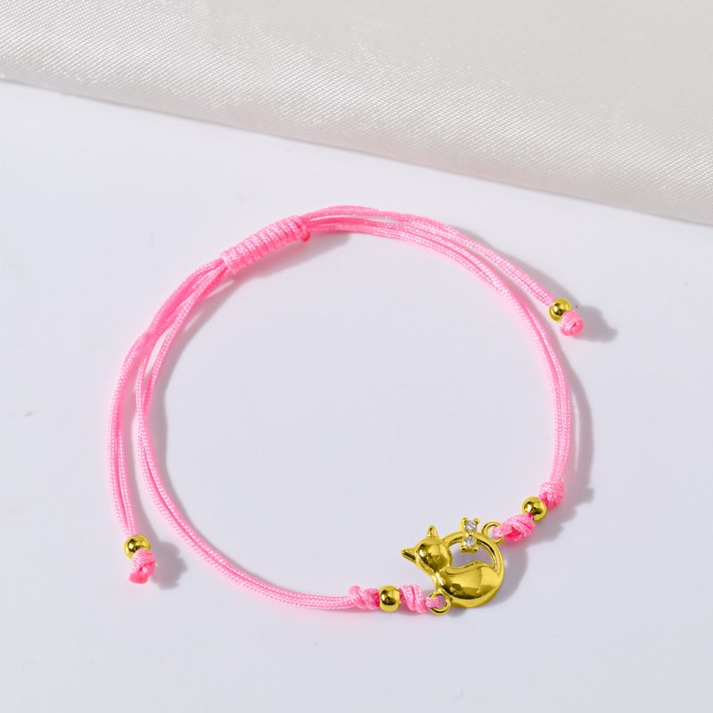 Srebrna bransoletka dla dziewczynki dzieci sznurkowa kotek srebro pozłacane 925