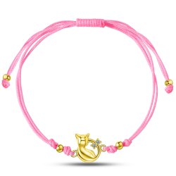 Srebrna bransoletka dla dziewczynki dzieci sznurkowa kotek srebro pozłacane 925