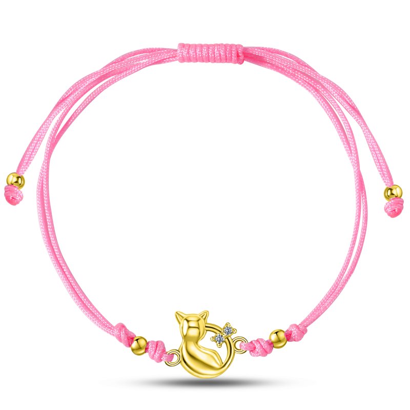 Srebrna bransoletka dla dziewczynki dzieci sznurkowa kotek srebro pozłacane 925