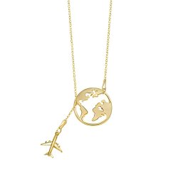 Naszyjnik srebrny damski łańcuszek z samolotem i kulą srebro pozłacane 925 dla niej