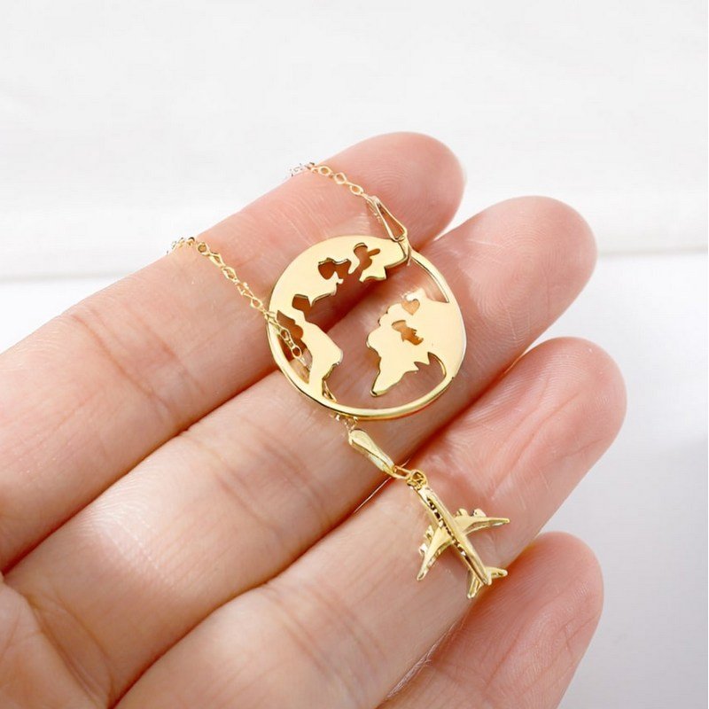 Naszyjnik srebrny damski łańcuszek z samolotem i kulą srebro pozłacane 925 dla niej