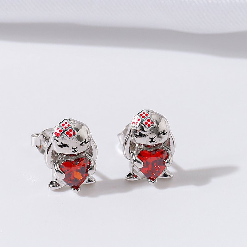 Kolczyki srebrne rodowane dla dziewczynki króliczki zajączki srebro próba 925