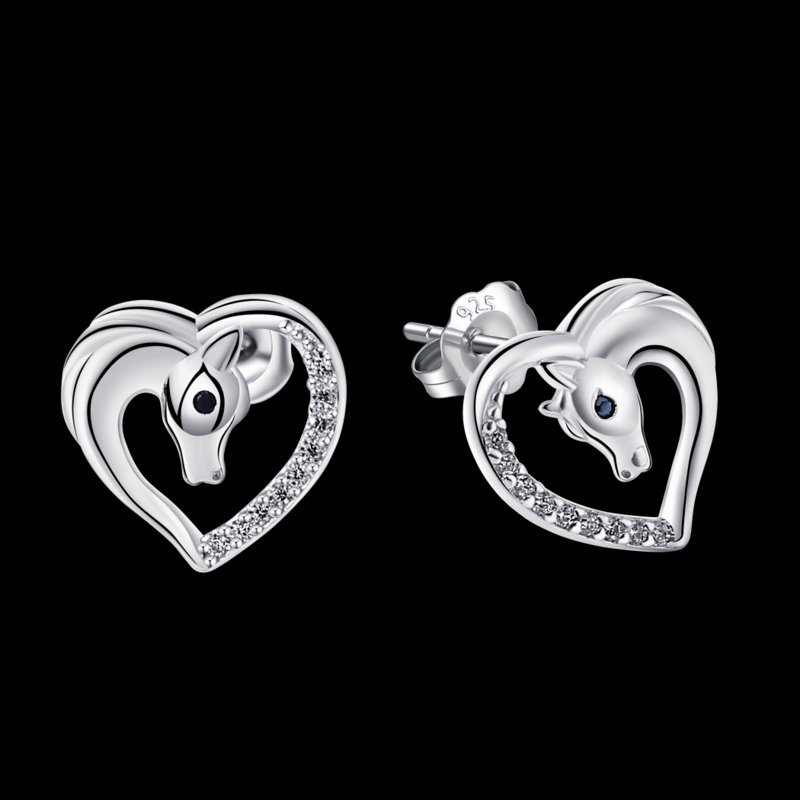 Kolczyki srebrne rodowane dla dziewczynki koniki konie srebro próba 925