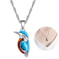 Naszyjnik srebrny łańcuszek damski z zawieszką koliber bursztyn srebro 925