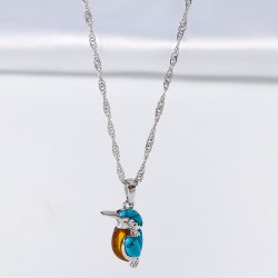 Naszyjnik srebrny łańcuszek damski z zawieszką koliber bursztyn srebro 925