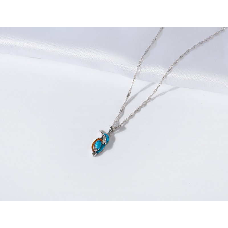 Naszyjnik srebrny łańcuszek damski z zawieszką koliber bursztyn srebro 925