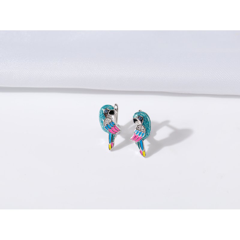 Kolczyki srebrne papugi dla dziewczynki srebro próba 925 angielskie