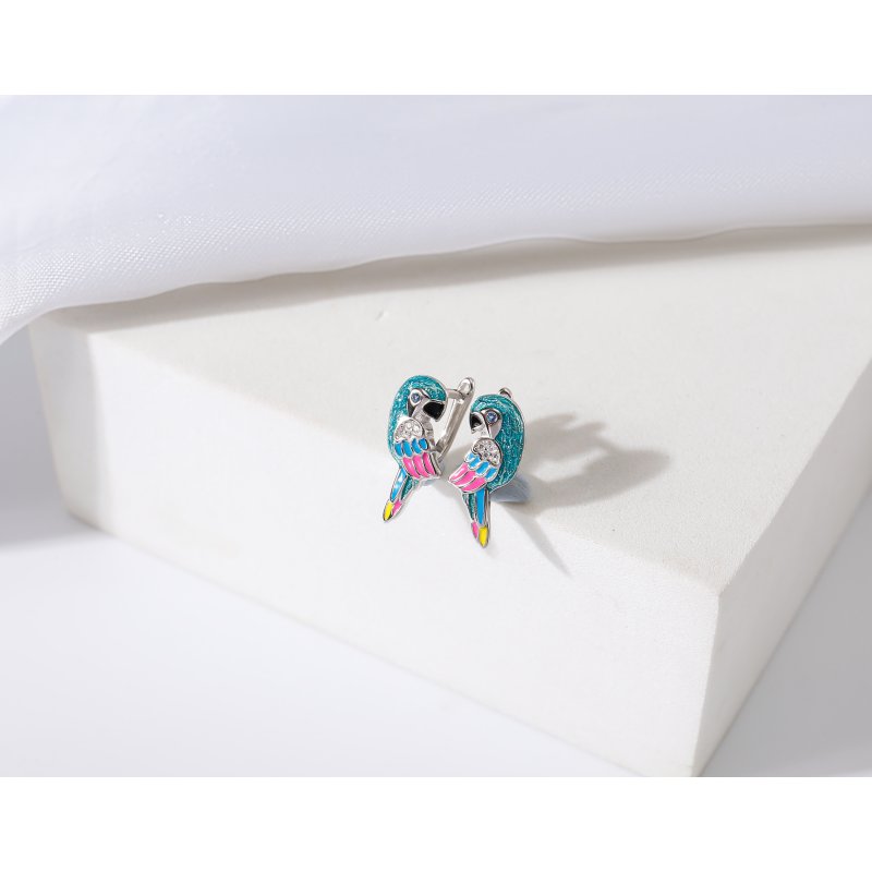 Kolczyki srebrne papugi dla dziewczynki srebro próba 925 angielskie