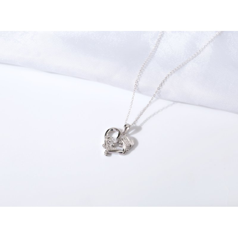 Naszyjnik srebrny łańcuszek matka z dzieckiem w sercu srebro rodowane 925