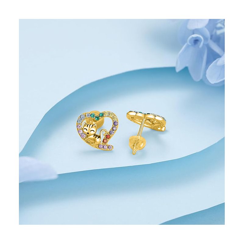 Kolczyki srebrne wkrętki kotki dla dziewczynki srebro pozłacane próba 925 sztyfty