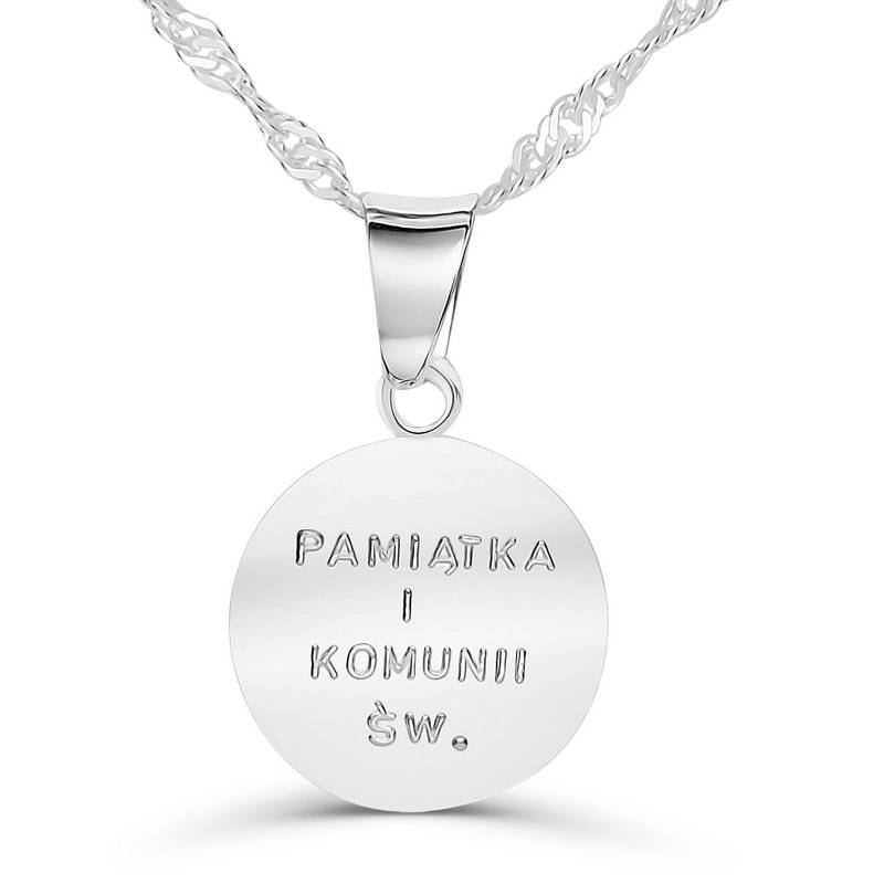 Naszyjnik srebrny łańcuszek dla dziewczynki medalik na komunię srebro 925