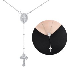 Naszyjnik srebrny rodowany łańcuszek z krzyżykiem i medalikiem srebro 925