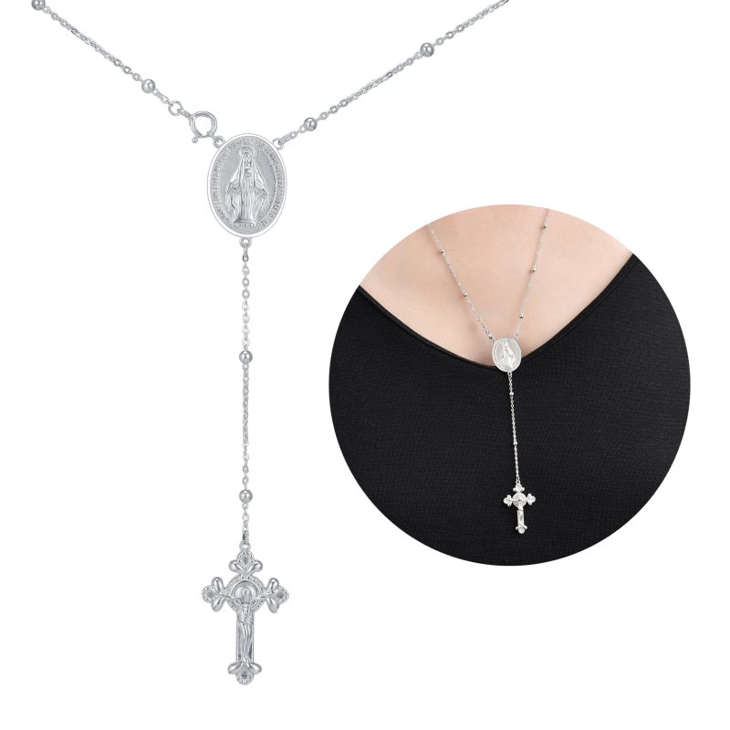 Naszyjnik srebrny rodowany łańcuszek z krzyżykiem i medalikiem srebro 925