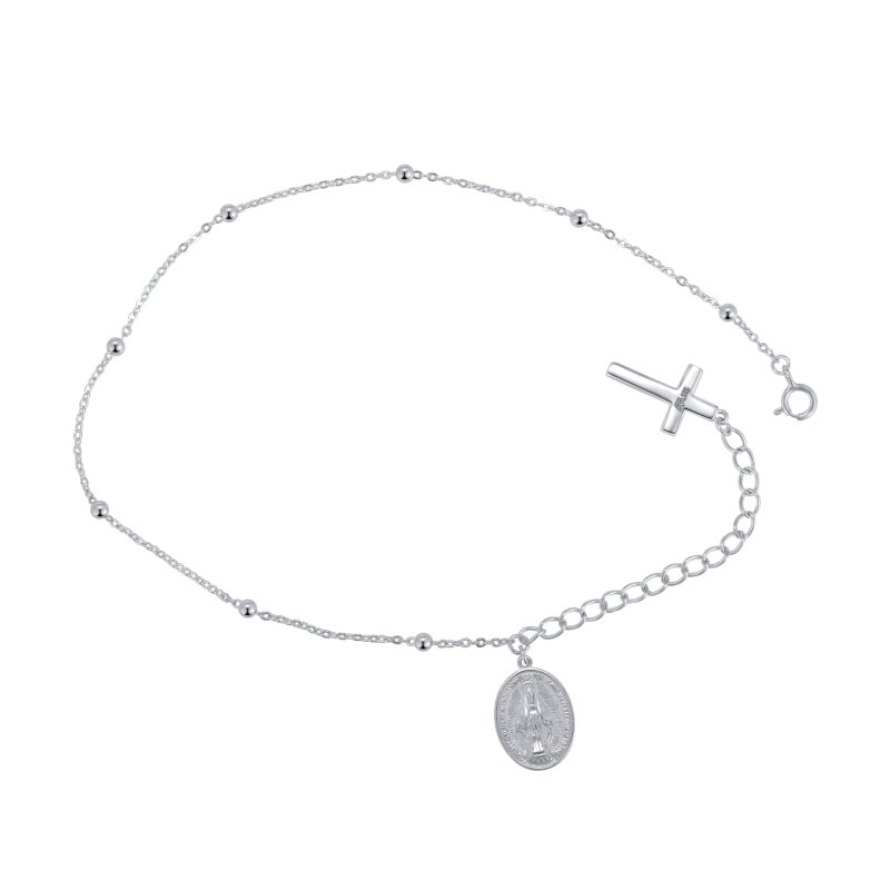 Srebrna bransoletka na rękę rodowana z krzyżykiem i medalikiem srebro 925