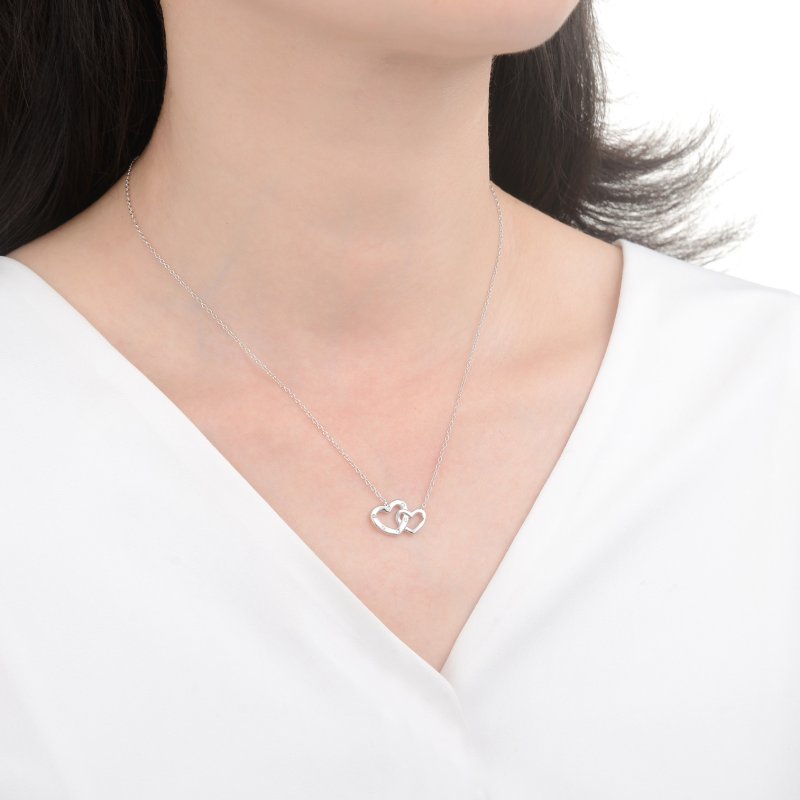 Naszyjnik srebrny damski łańcuszek celebrytka dwa serca srebro 925