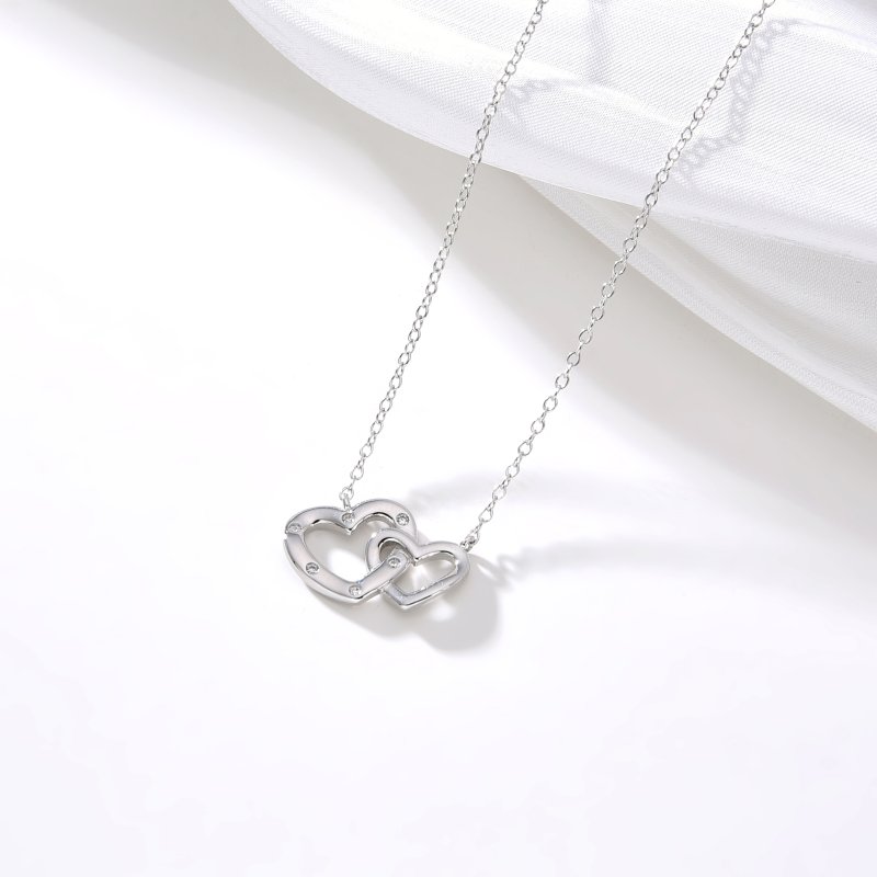Naszyjnik srebrny damski łańcuszek celebrytka dwa serca srebro 925