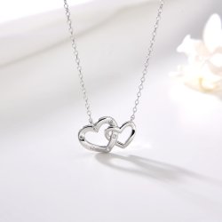Naszyjnik srebrny damski łańcuszek celebrytka dwa serca srebro 925
